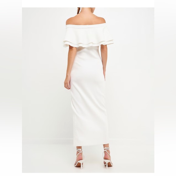 Express White off the shoulder ruffle maxi dress with split - Picture 9 of 10